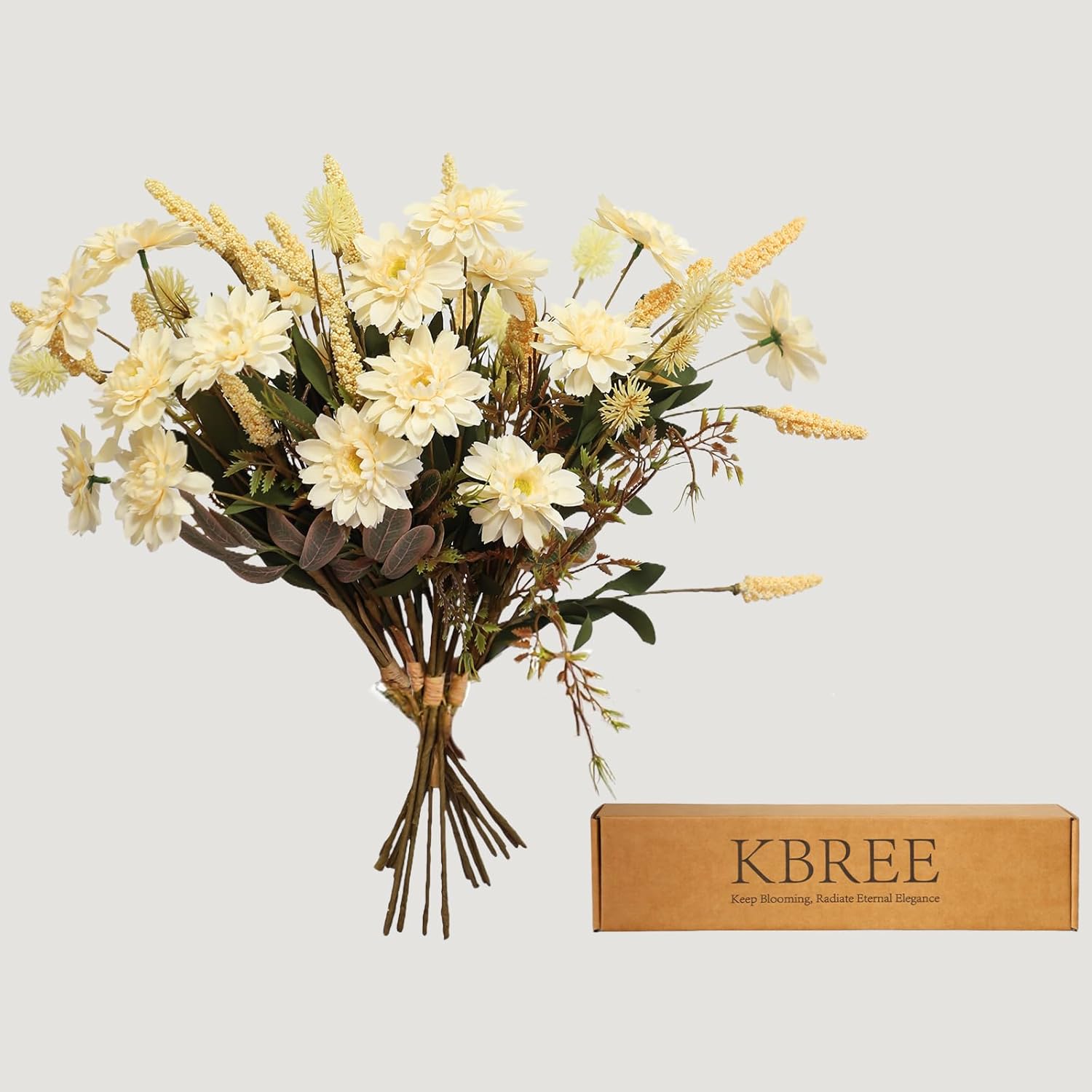 KBREE Artificial Mums Bouquets Faux Daisy Flowers, 4 Bunches Handmade Flowers, 17.7" Natural Farmhouse Mums Bouquets for Winter Home Decor, Indoor Decor & Table Centerpieces(Pale Yellow) - Image 7
