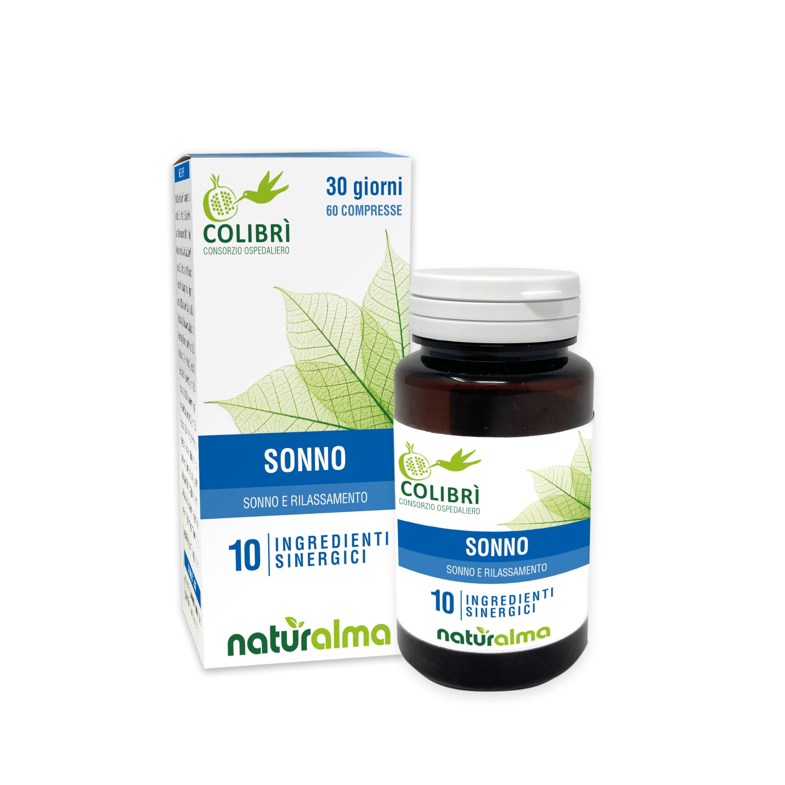 Sonno Naturalma e Consorzio Colibrì 60 compresse da 1000mg - Melatonina, Magnesio, Passiflora, Valeriana, Ashwagandha, Bacopa, Camomilla, Escolzia e Tiglio - Integratore alimentare - Vegano
