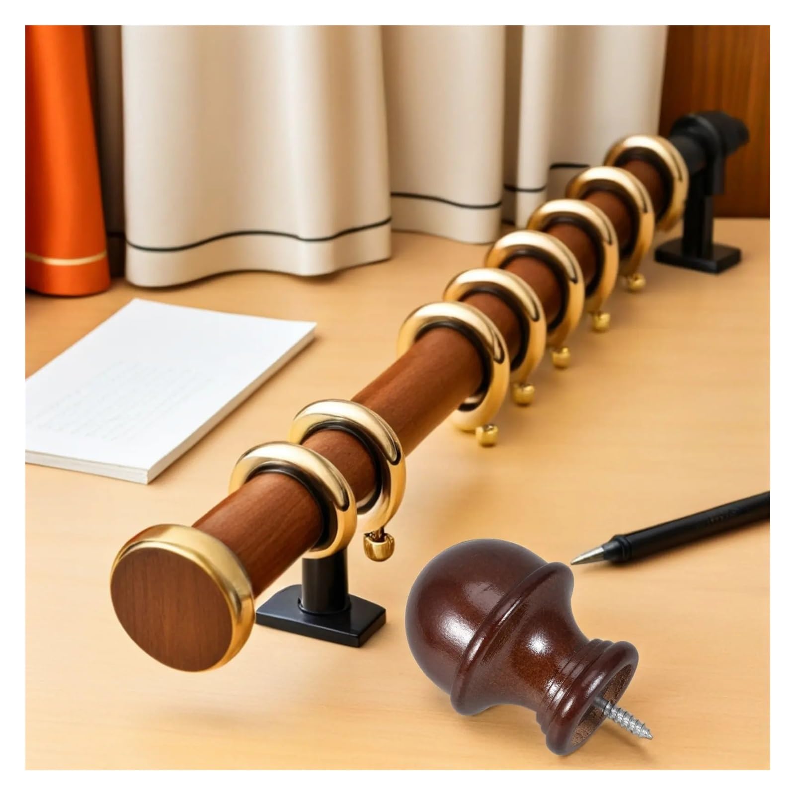 Lot de 6 embouts de tringle à rideaux romains en bois - Capuchons décoratifs ronds - Café solide - 29 mm