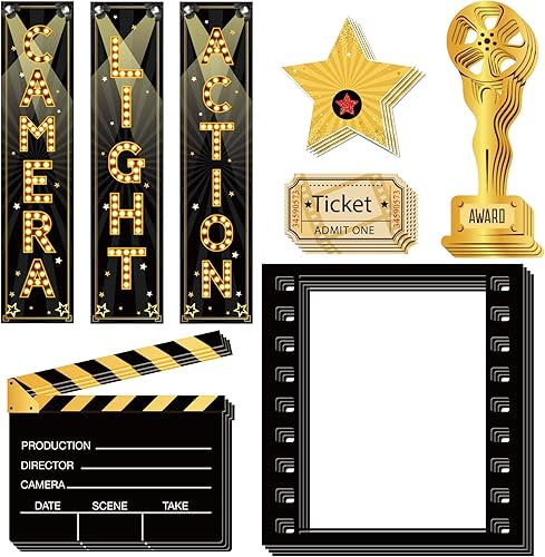 Miniatura 1 de 32 piezas de decoración de fiesta nocturna de película, luces de cámara, recortes de acción de alfombra roja, decoraciones de fiesta con temática de