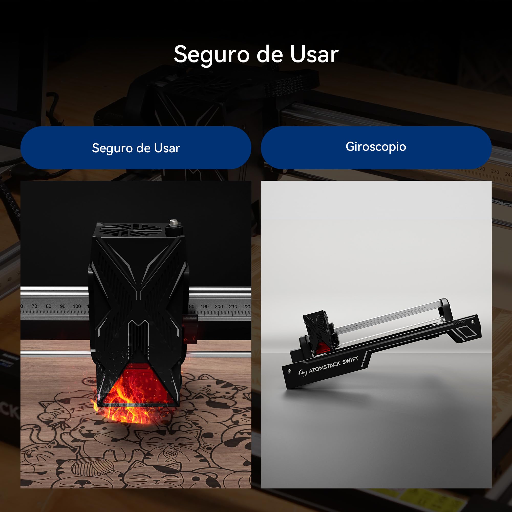 ATOMSTACK Swift 7W Grabadora Láser Máquina de Grabado Láser de Alta Precisión 0,01mm Para Personalización en Serie DIY Cortador Láser Para Madera Cuero Área de Grabado 300x300mm (SWIFT 7W Negro)