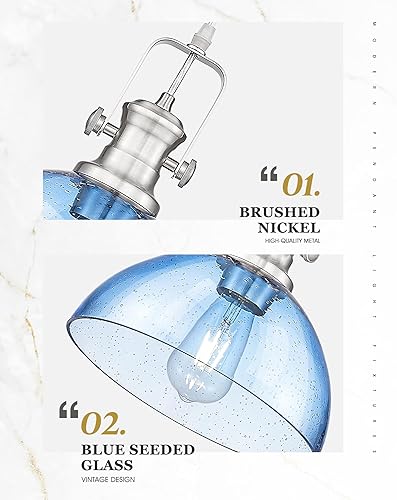 Vista 52 de AD-22151-1P-BK - Luces colgantes negras para isla de cocina, 7.5 pulgadas con pantalla de vidrio sembrado transparente, lámparas colgantes vintage