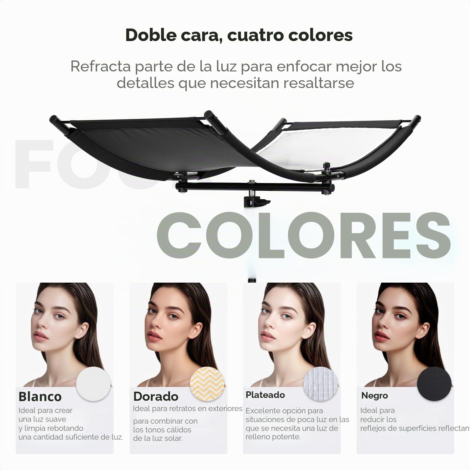K&F CONCEPT U-Reflector Curvo 100x45cm con Reflector 4 en 1, Negro/Dorado/Blanco/Plateado, con Soporte de 1,5 m, con Bolsa de Almacenamiento, Adecuado para Estudios fotográficos