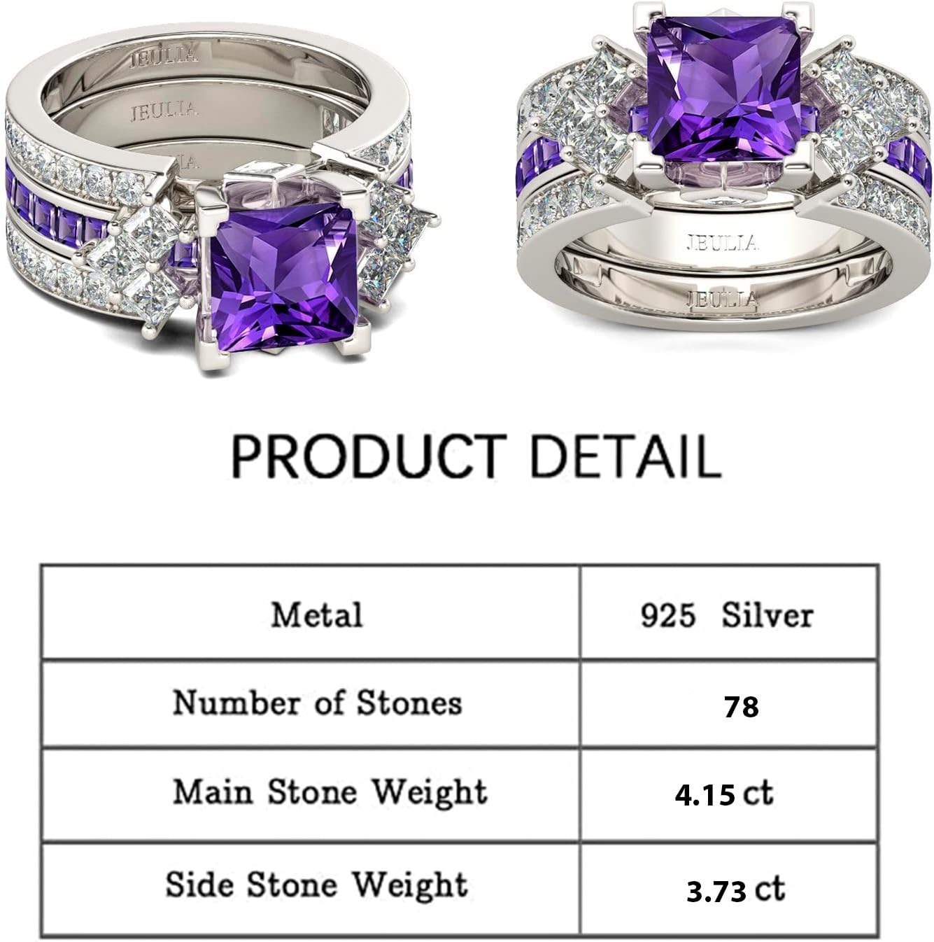 Jeulia 4.1 Carat Bridal Ring Sets for Women Princess Cut Engagement Rings Sterling Silver Wedding Band Interchangeable Rings Promise Anniversary with Jewelry Box