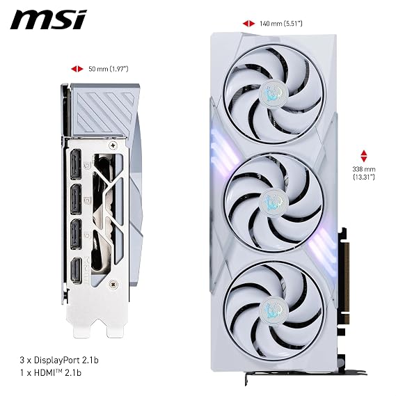 MSI GeForce RTX 5080 16G GAMING TRIO OC WHITE Graphics Card - RTX 5080 GPU, 16GB GDDR7 (30Gbps/256-bit), PCIe 5.0 - TRI FROZR 4 (3 x STORMFORCE Fan), Gaming & Silent mode - HDMI 2.1b, DisplayPort 2.1b