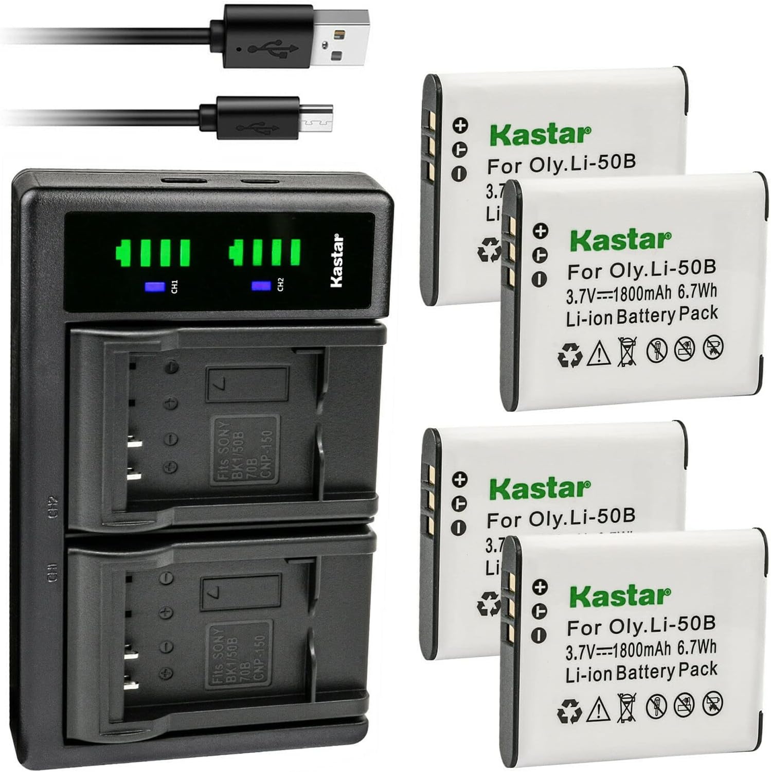 Kastar 4-Pack Battery and LTD2 USB Charger Compatible with Casio Exilim EX-TR350, Exilim EX-TR350s, Exilim EX-TR50, Exilim EX-TR50GD, Exilim EX-TR50RD, Exilim EX-TR50VT, Exilim EX-TR500 Cameras