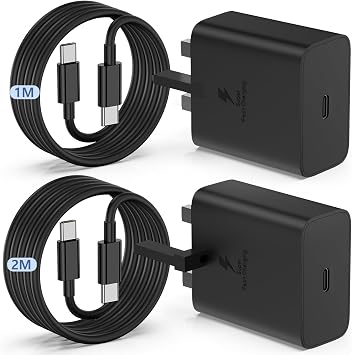 45W USB C Super Fast Charging for Samsung Galaxy S25 S24 Ultra,2Pack USB Type C Samsung Fast Charger Plug and Cable 1M+2M for Samsung Galaxy S25+/S24+/S23/S22 /S21/S20 Ultra/A56/A55/A25/A26/A16/A36