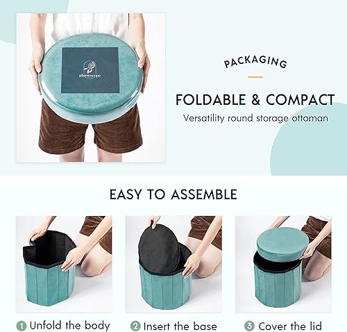 Miniatura 6 de Phantoscope Otomana de almacenamiento redonda de 15 pulgadas, cajas de almacenamiento plegables de terciopelo, reposapiés, caja de juguetes otomana,
