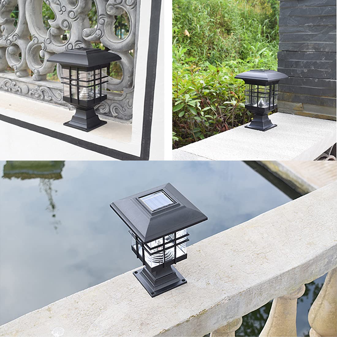Lampes Solaire Sol Jardin 2 Pack, Carré Lampadaire Pilier Extérieur Décoration, Lampe de Portail Étanche IP55, Sans Fil Lumière Sécurité pour Chemin, Allée, Warm Light