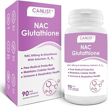 CANLIST NAC Supplement N-Acetyl Cysteine 600mg with Glutathione 400mg, Enhanced Absorption for Liver Health, Antioxidant Support & Detox, Non-GMO, Gluten Free, 90 Veggie Capsules