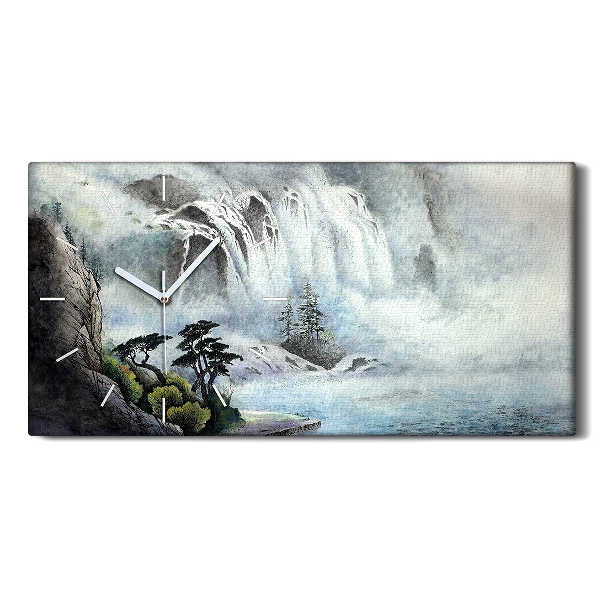 Horloge sur Toile 60x30cm Image Art Mural Moderne de Haute Qualité Motif Cascade