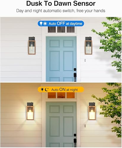 Miniatura 3 de VIANIS Luces de pared del atardecer al amanecer, lámpara exterior de grano de madera, luz de garaje de vidrio transparente, aplique de luces