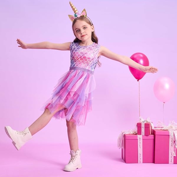 VIKITA Vestito Ragazze Principessa Sirena Colorata Costume Abiti - 2