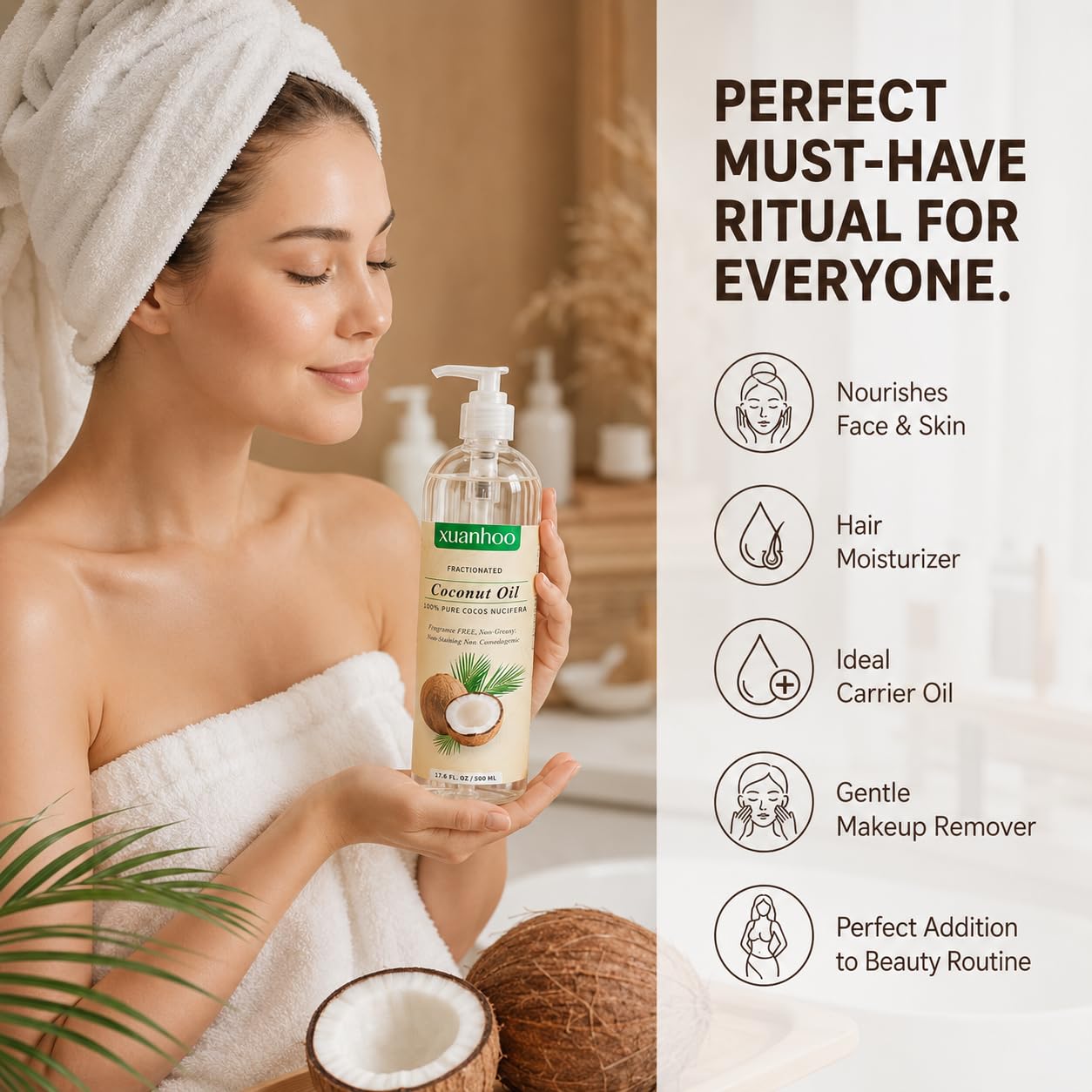 Aceite de coco fraccionado 500ml 100% puro natural para cabello piel y uñas