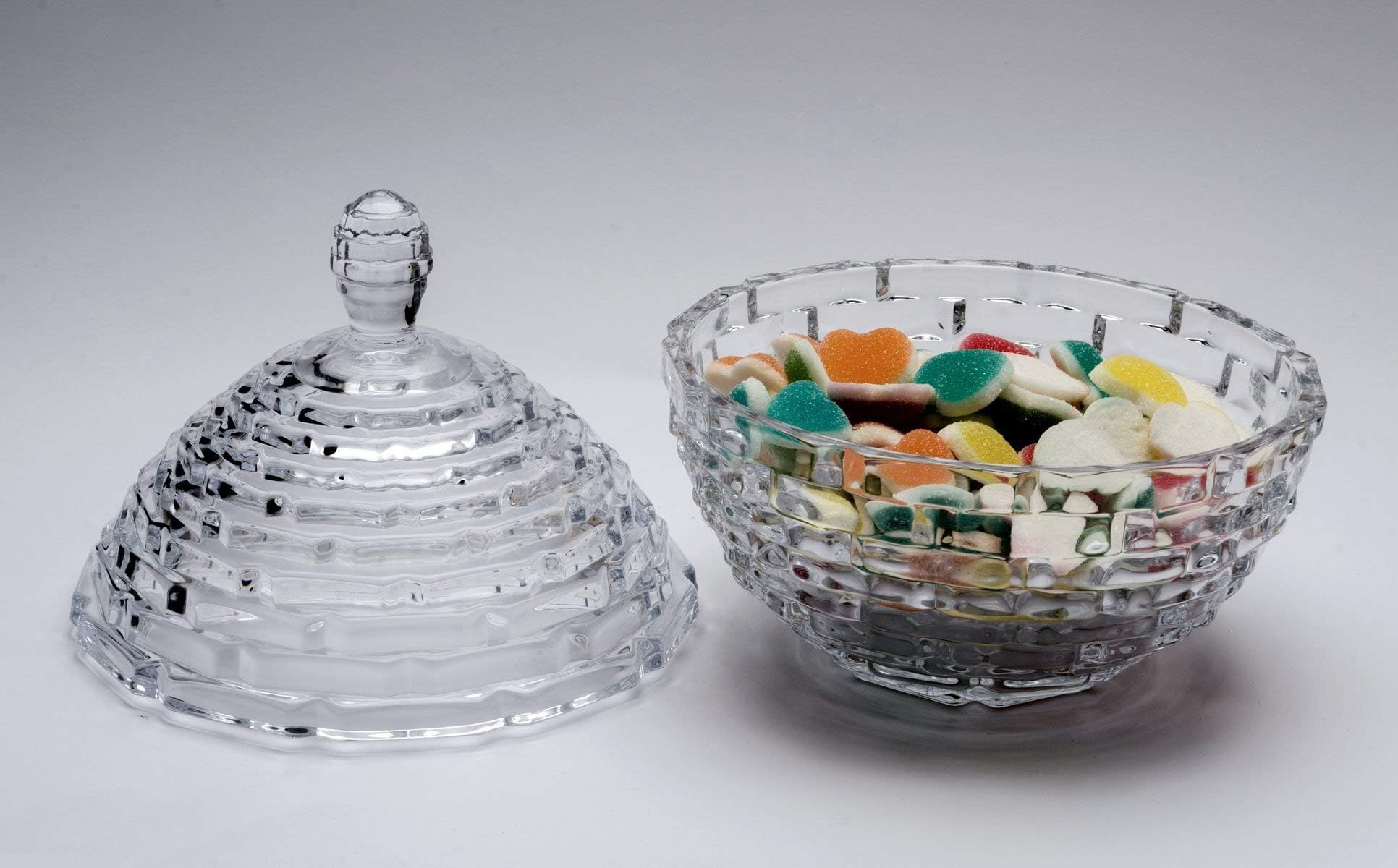 Star Galaxy, Crystalline BRIC Design Glass Candy Bowl with Lid | 1 Pc | Size: Ø 17 CM x H 21 CM
