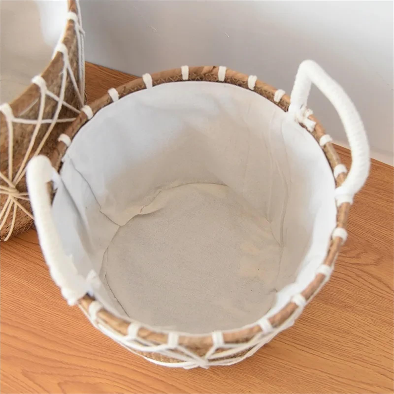 Macetero Mimbre Cesta for macetero de Interior Algas Marinas con Forro, cestas Mimbre Tejidas a Prueba Agua for Plantas, Maceta for decoración jardín y hogar(32CM)