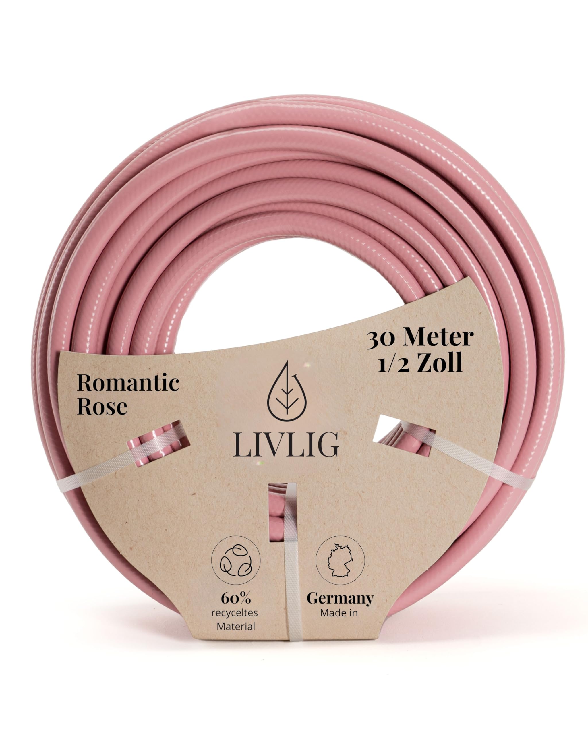 LIVLIG Garden Hose 30m, hosepipes for Garden 1/2 inch Made in Germany, 30m Hose Pipe Made of Recycled PVC, dimensionally Stable, Colour: Pink