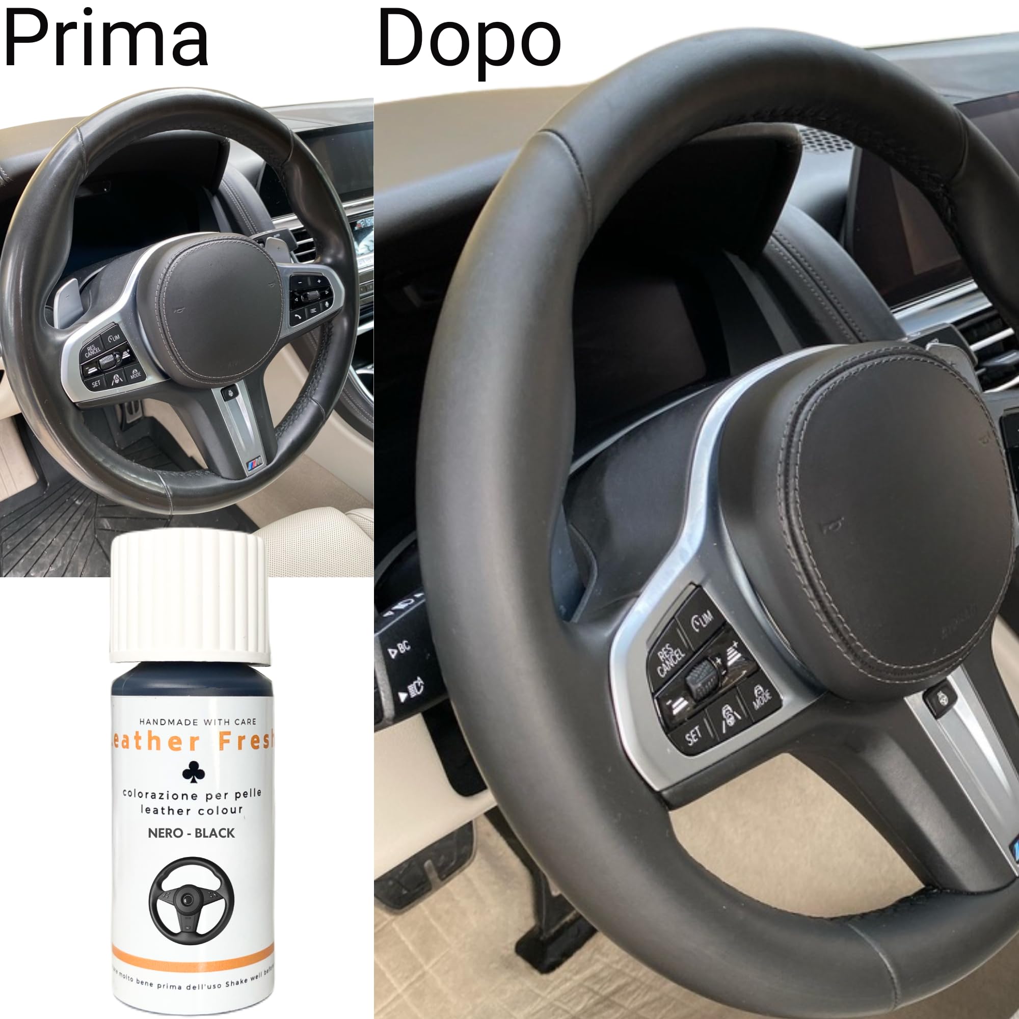 Colourcare24 Kit Ritocco Volante Nero in Pelle Similpelle Ecopelle Riparazione Cuoio Vernice - Alternativa al Coprivolante - Facile Applicazione