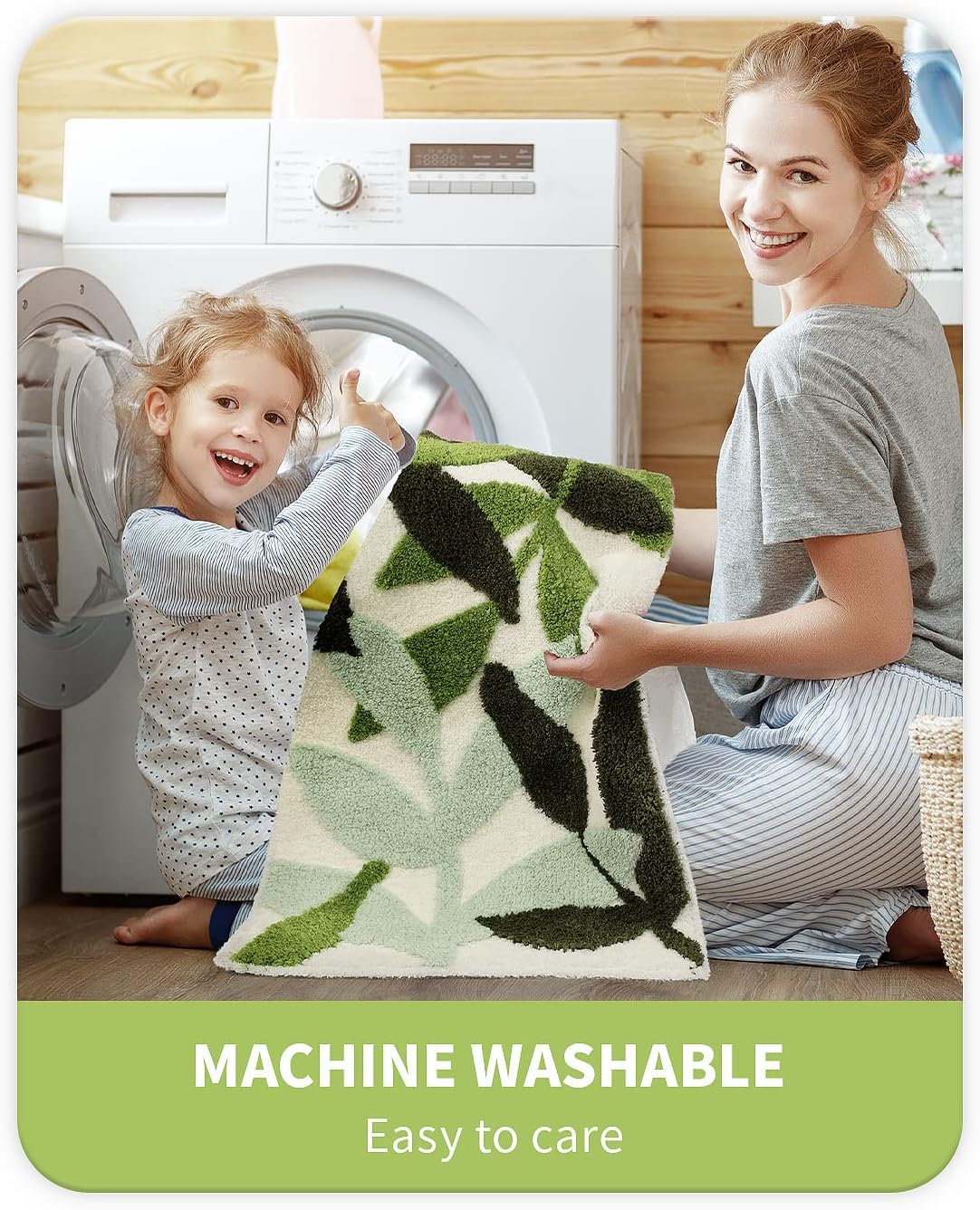 Green Bathroom Rugs Cute Leaf Bath Mats for Bathroom Non Slip Bath Decor Microfiber Washable Rug Water Absorbent,32"x20"