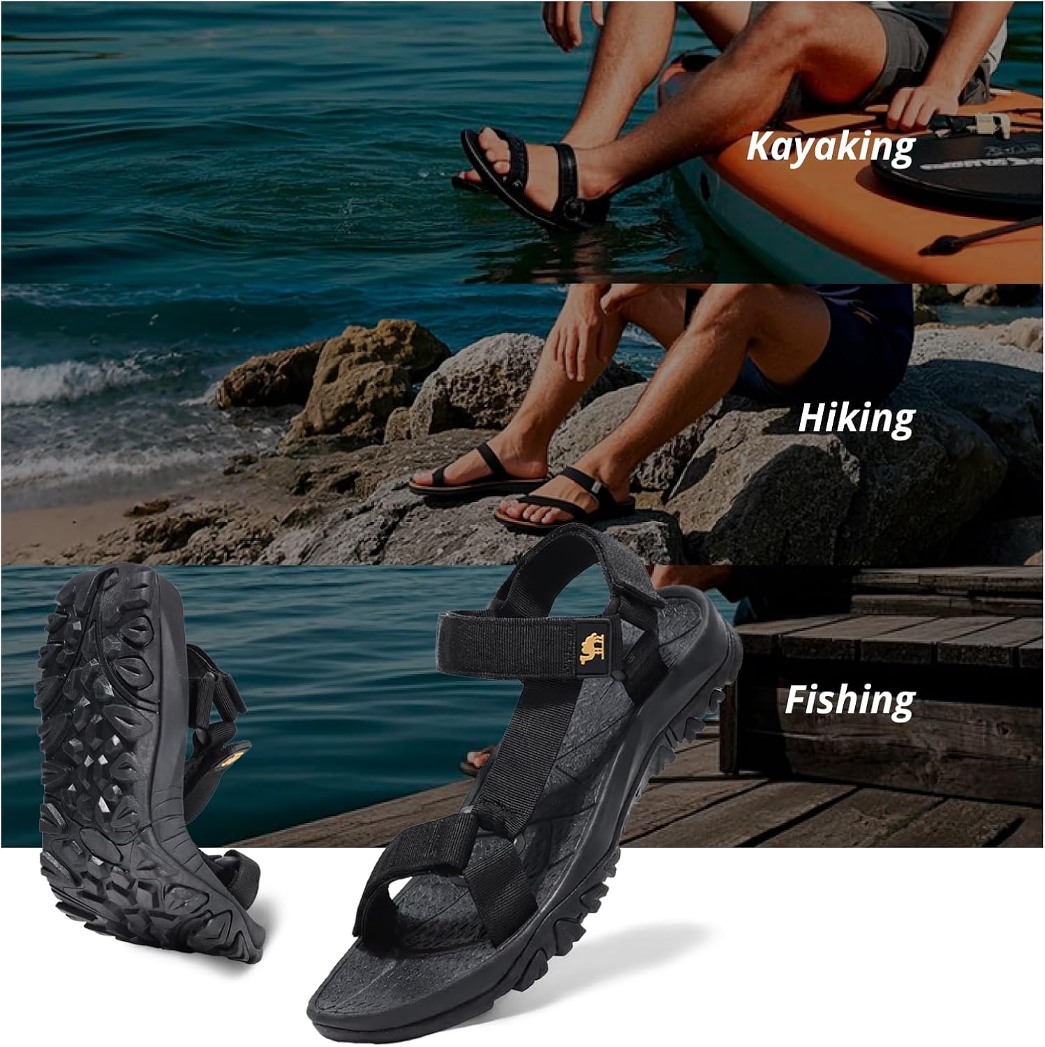 CAMELSPORTS Mens Hiking Sandals Open Toe Outdoor Sport Sandals with Arch Support Walking Sandal for Man Non-Slip Sole for Beach, Trail & Travel