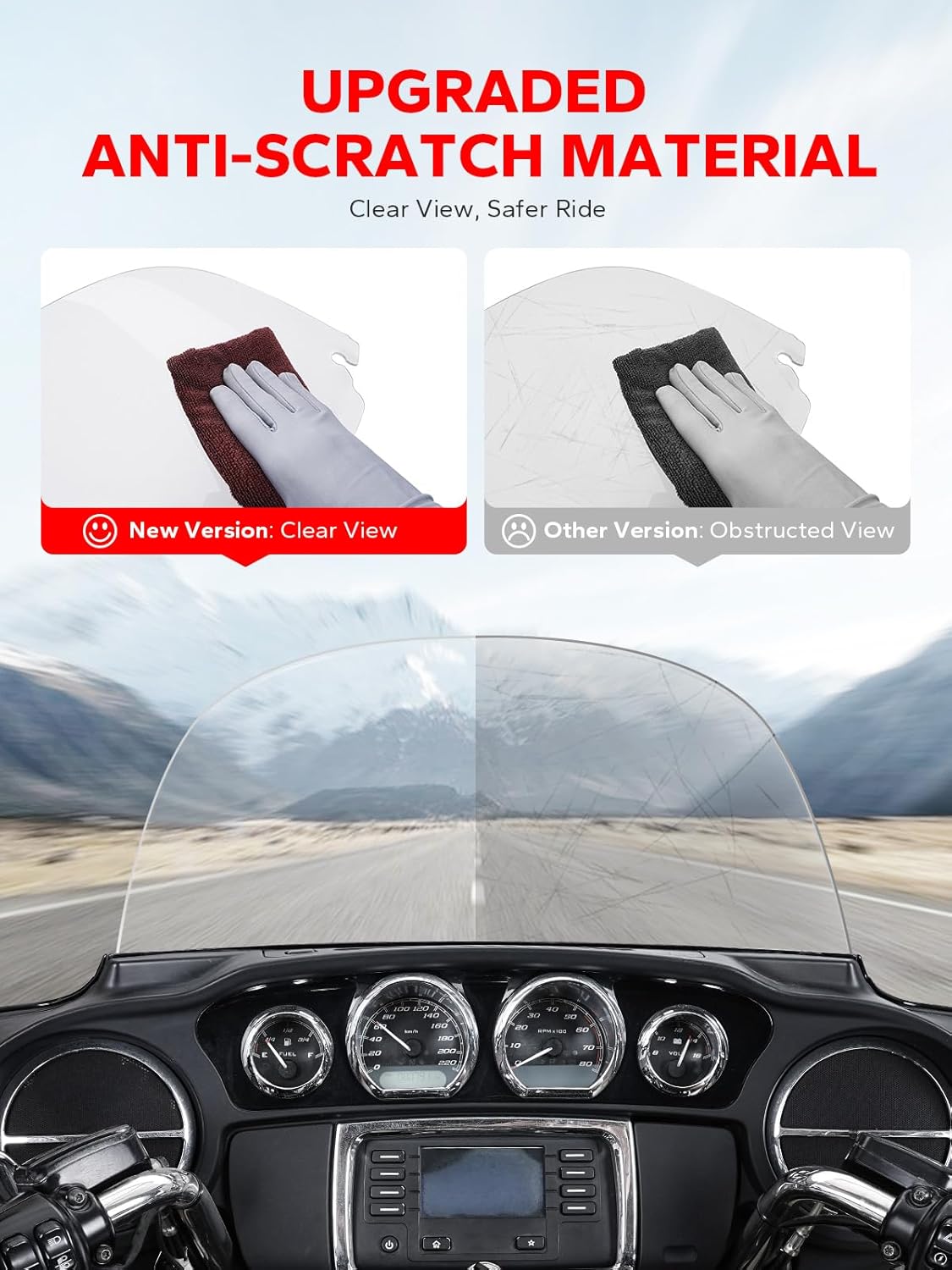 Amazicha Windshield 13" Round Windscreen 2014-2023 Fit for Harley Davidson Touring Street Glide14-23, Electra Glide 14-22, Ultra Limited 14-24 and 14-later Tri Glide models (Except 23 FLHXSE)，Clear