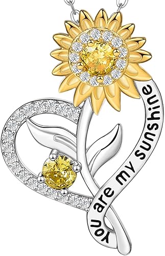 Valentine Gift for Women,Sunflower Birthstone Necklace for Women, Sunflower Gift