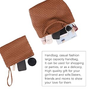 Amazon.com: Woven Tote Bag, Women Macaron Soft Leather Weave ...