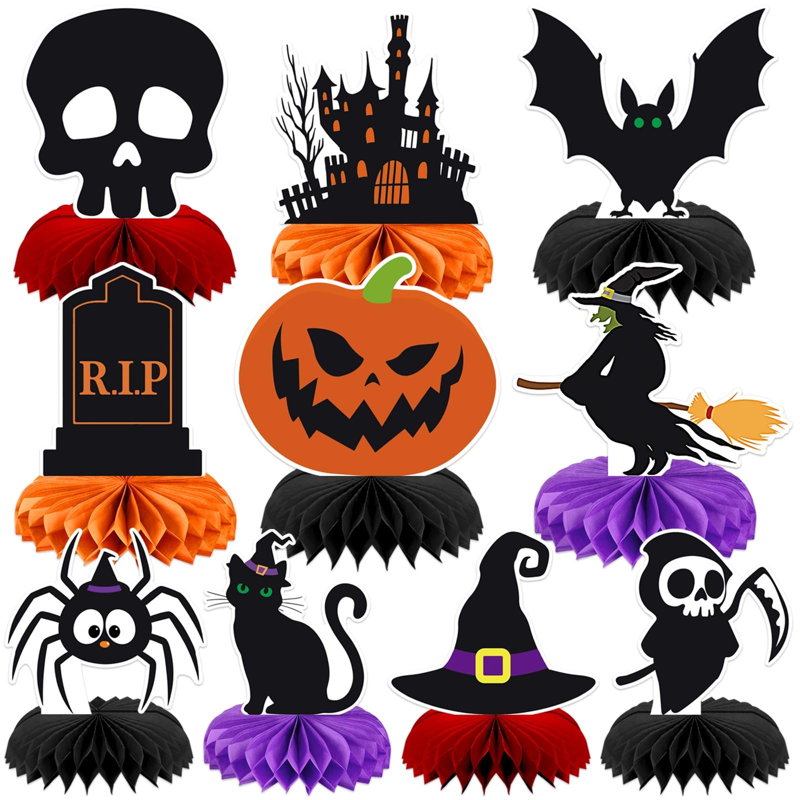 DTOFOOT 10 Pcs Halloween Honeycomb Centerpieces, Table Top Party Decor