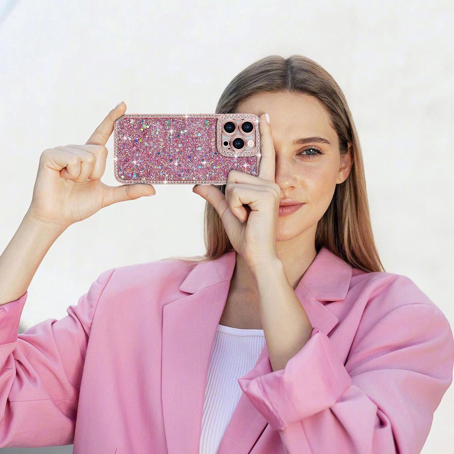 Lafunda for iPhone 15 Pro Max Case Glitter, Luxury Shiny Bling Sparkly Bumper Cover with Crystal Diamonds for Women Girls Soft Slim Shockproof Protective Phone Case for iPhone 15 Pro Max 6.7", Pink - Image 7