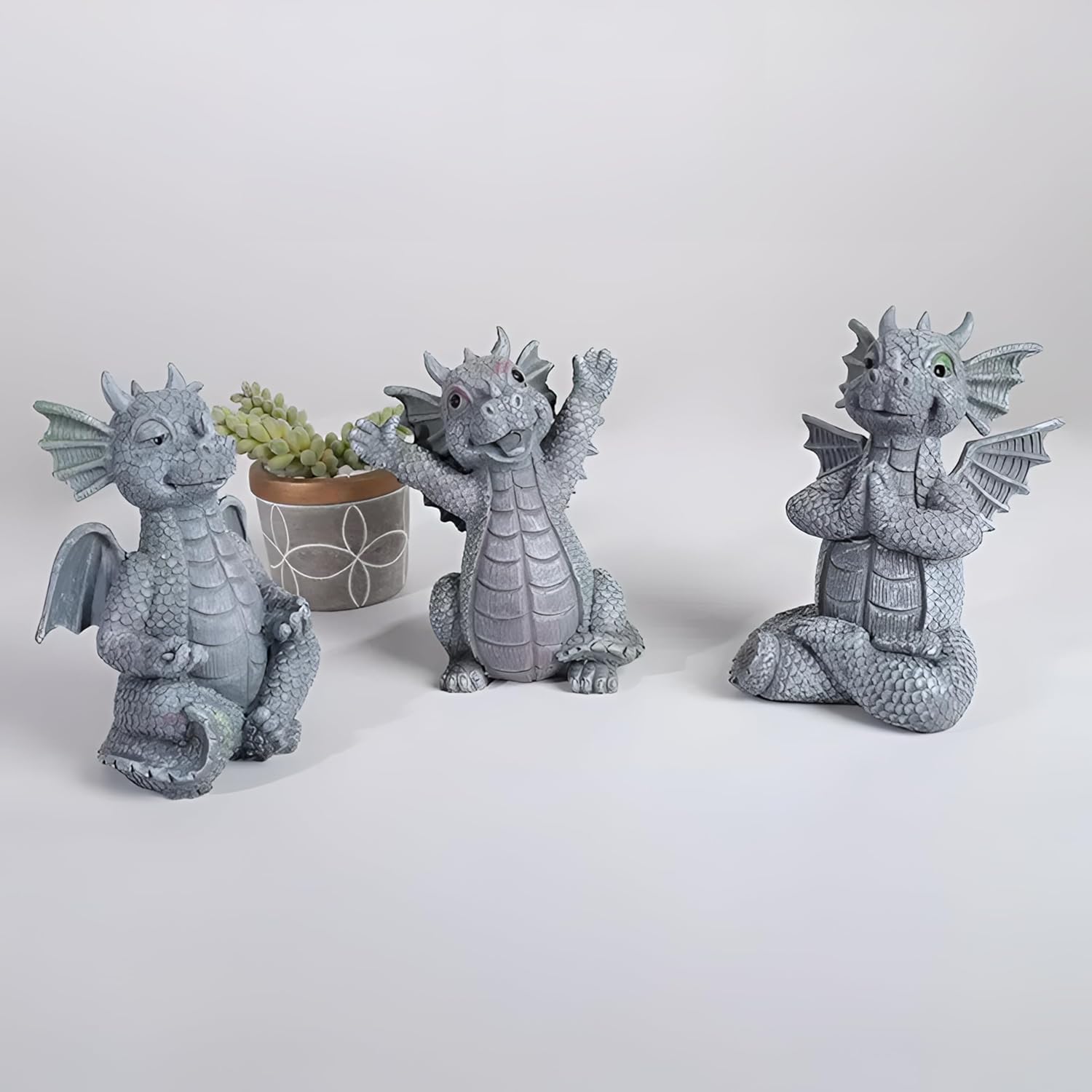 Cute Dragon Figurines Dinosaur Sculptures, Unique Resin Artwork for Office & Home Décor,Yoga Dragons Decorations for Garden & Yard,Outdoor Adorable Baby Dragon Statue Ornaments (Yoga C)