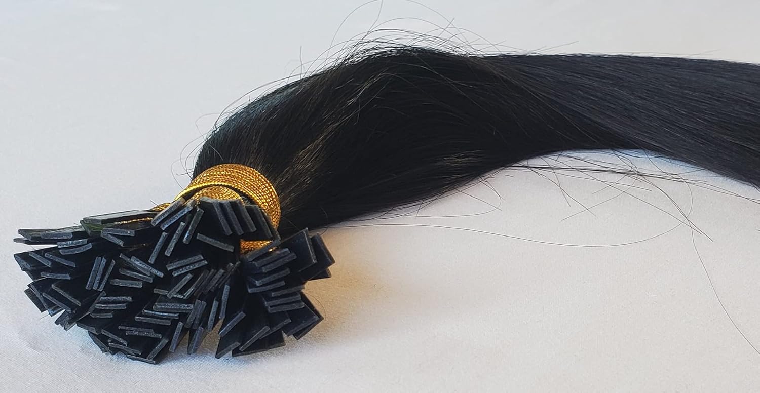 Hair Faux You 18" Remy Straight Pre bonded Keratin Flat Tip Human Hair Extensions Professional Salon 100 grams 100 strands Per Package Color # 1 Jet Black
