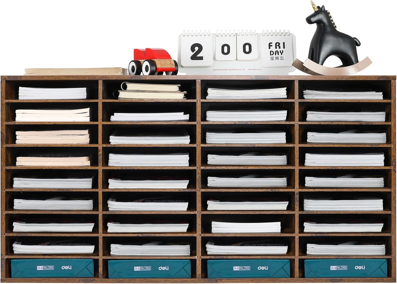 EasyPAG Wooden Literature Organizer with Adjustable Shelves, 36 Compartments Office Paper Organizer Storage 18000 Sheets Letter Size Paper, Student Mailbox for Classroom, Archaize