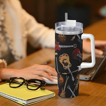 Guitars Black,40OZ Ice Bully Cup with Handle Stainless Steel Mug Water Bottle