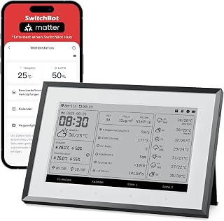 SwitchBot Smarte Wetterstation, 7,5" kabelloser Monitor für Innen-/Außentemperatur und Luftfeuchtigkeit mit elektronischem Kalender, kompatibel mit Google, iCloud, Outlook