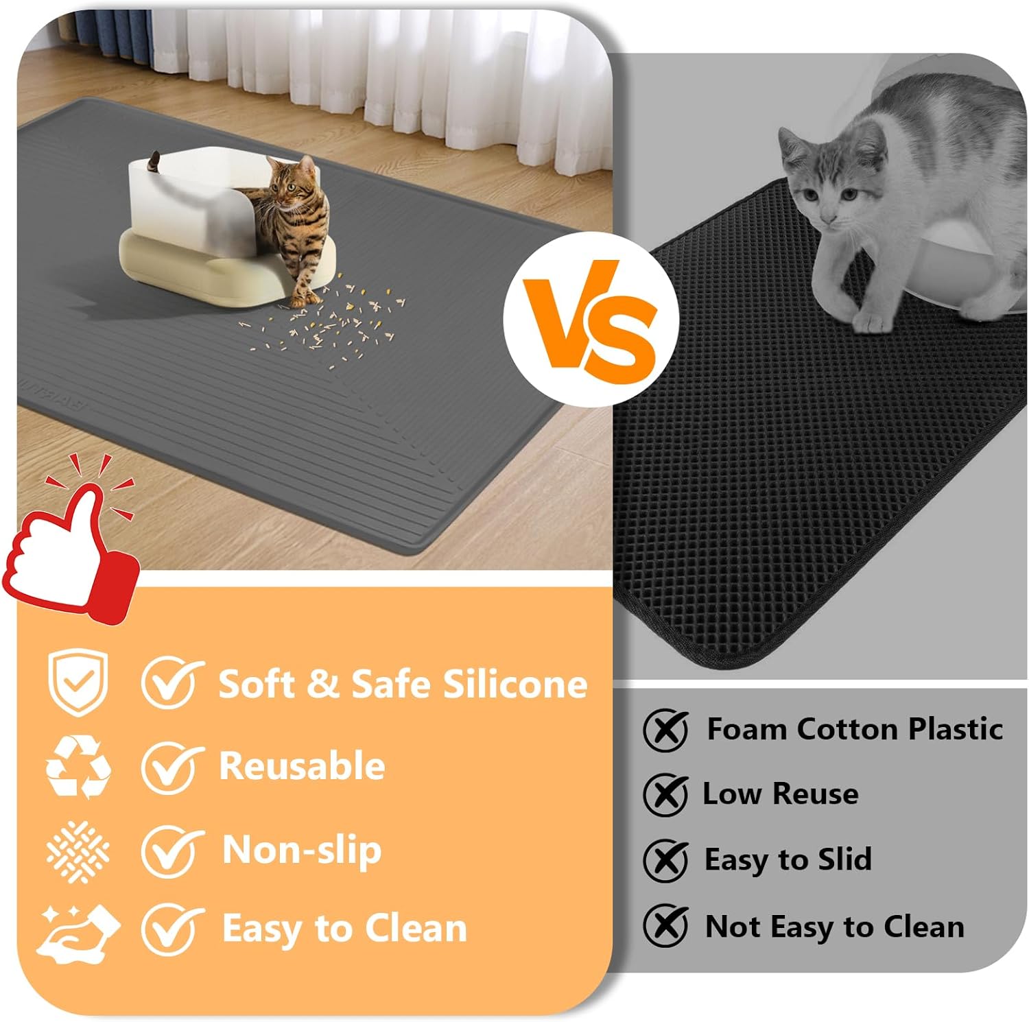 Silicone Cat Litter Mat, 50" x 36" Extra Large Litter Trapping Mat for Litter Box, Leak-Proof, Non-Slip, Kitty Litter Mats with Soft Texture for Floor, Keeping The Floor Clean (Dark Grey)