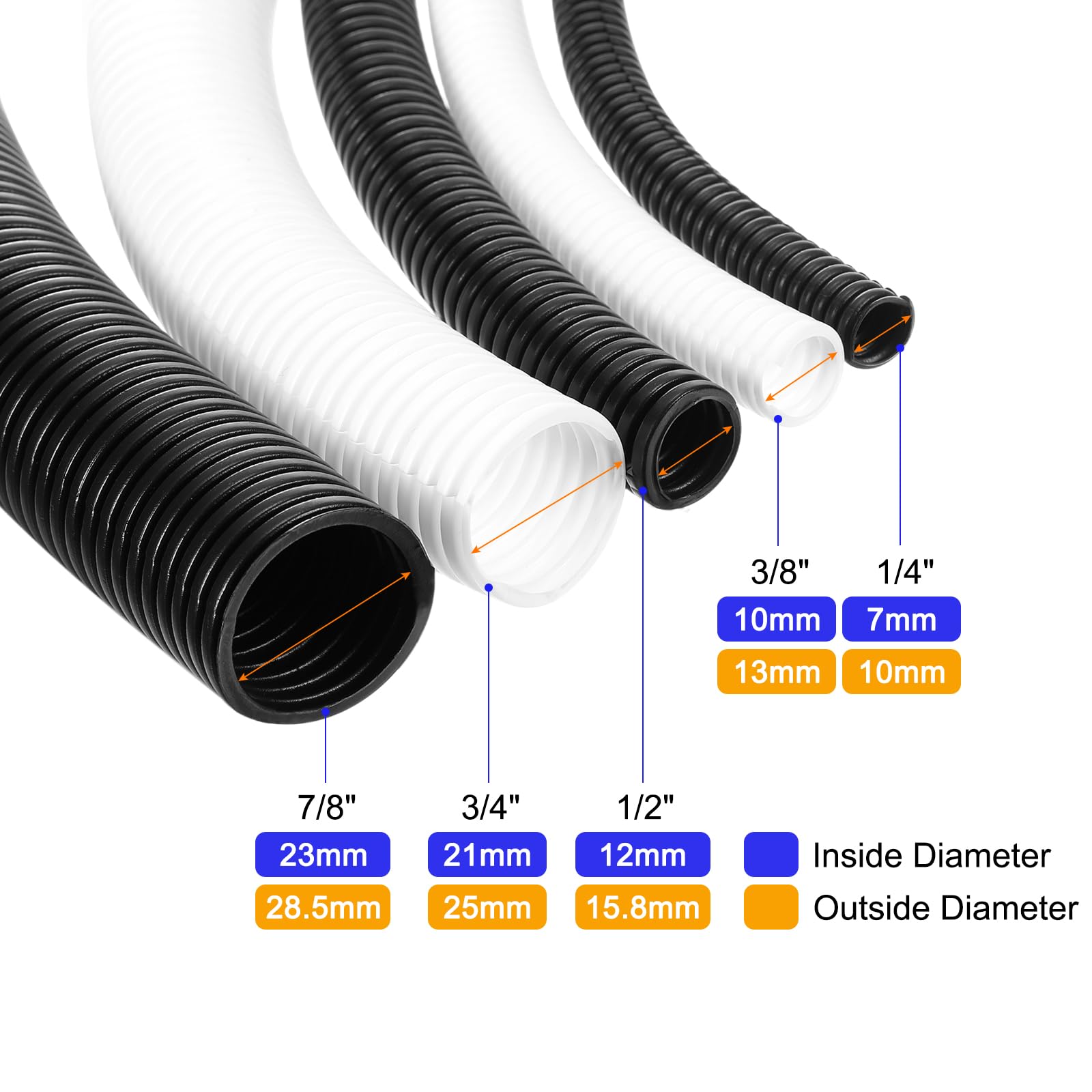 QUARKZMAN 7/8" x 50' Tubo de Manguera Dividida para Cable Protector Flexible Convoluto Conducto de Cable Dividido Protector Manguito de Protección de Cable Flexible Blanco