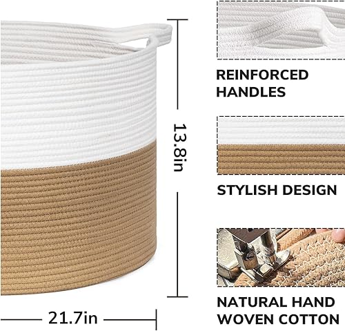 Miniatura 2 de TIMEYARD Cesta de almacenamiento grande para organizar, 21.7 x 13.8 pulgadas, cesta de manta de cuerda de algodón, cestas grandes de juguetes para