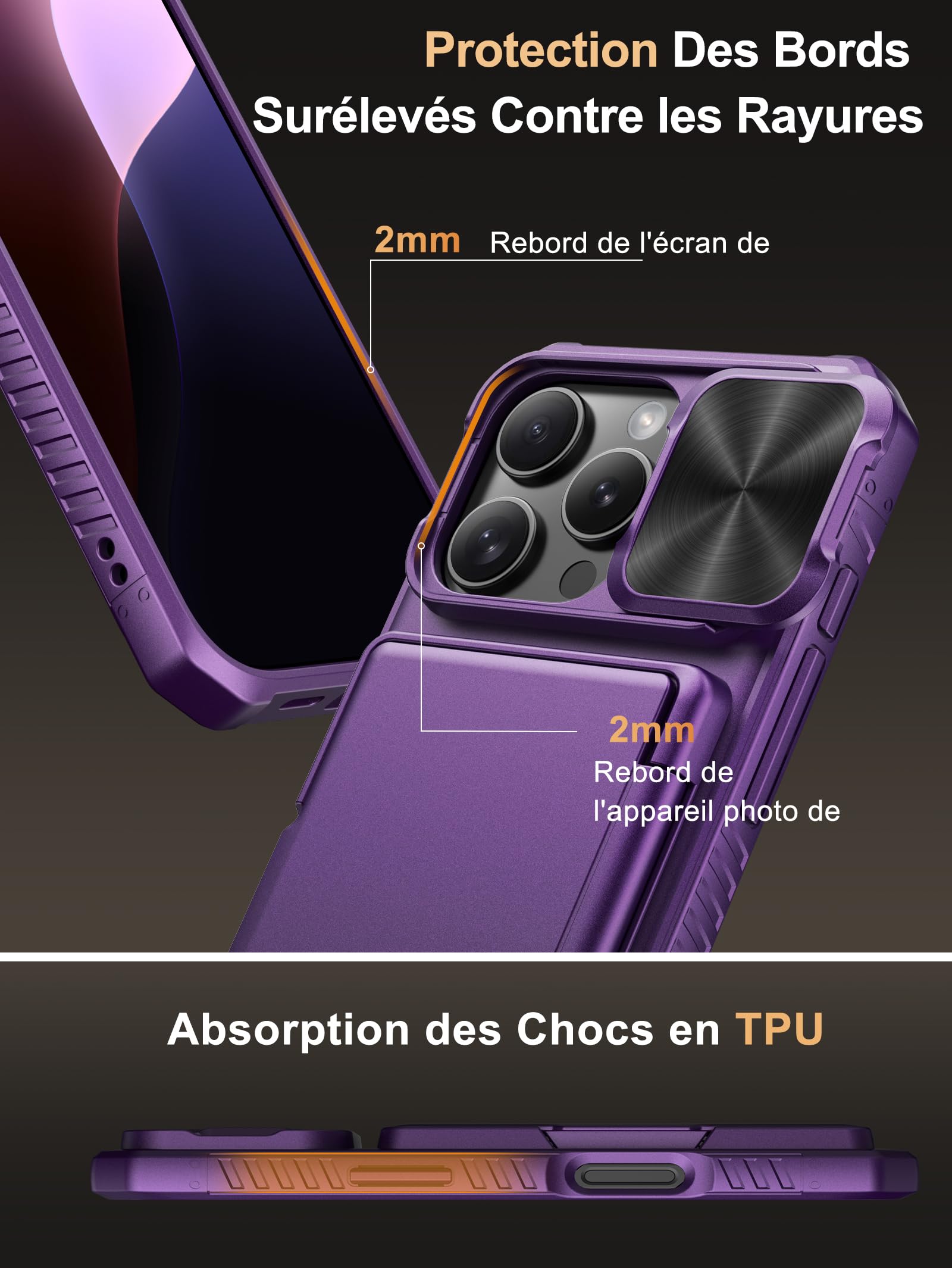 BSRRM Schutzhülle Für IPhone 16 Pro Mit Verstecktem Kartenhalter (bis Zu 4 Karten), Pop-Up-Kamera-Abdeckung & Ständer – Militärischer Schutz, RFID-Blocker