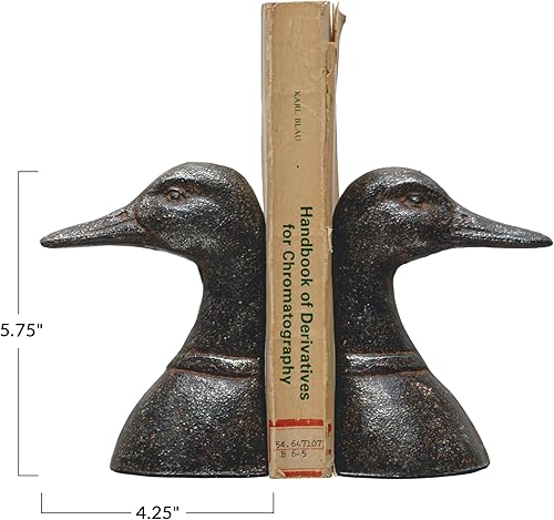 Miniatura 2 de Creative Co-Op Sujetalibros decorativos de metal fundido envejecido con cabeza de pato, color negro, juego de 2