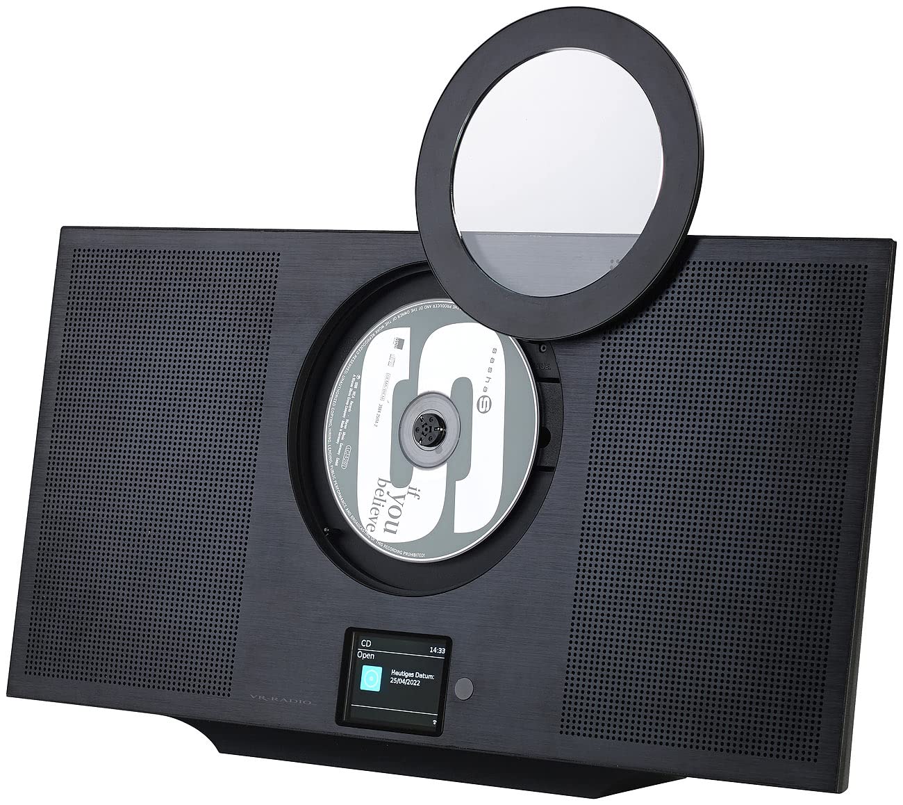 VR-Radio Wandradio flach: Stereoanlage, Alu, Internet-Radio/CD/DAB+/Bluetooth, 60W, DSP, schwarz (Radio flach Wandmontage, vertikale Stereoanlage, Box)