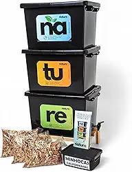 Composteira Doméstica 90 L Jardim e Casa Com 100 Minhocas e Suporte de madeira