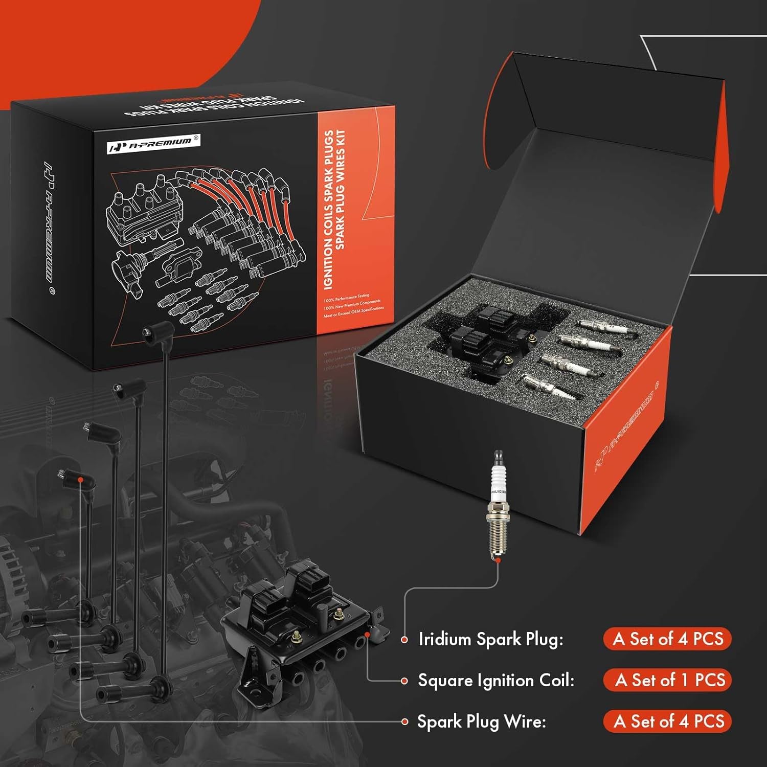 A-Premium 1 Ignition Coils with 4 Wire and 4 Iridium Spark Plugs Compatible with Mazda Miata 1999-2000 1.8L