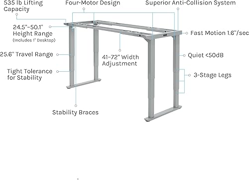 Miniatura 2 de Uplift - Escritorio eléctrico de pie con curva de bambú (60 x 30 pulgadas) V2 (gris) Escritorio de pie ajustable de 4 patas, teclado avanzado,