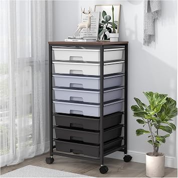 SYKIARIOL 8 Drawers Rolling Storage Trolley, Utility Storage Cart on Lockable Wheels with Plastic Drawers, Multipurpose Mobile Organizer Unit for Living Room,Bedroom,School,Beauty, Gray