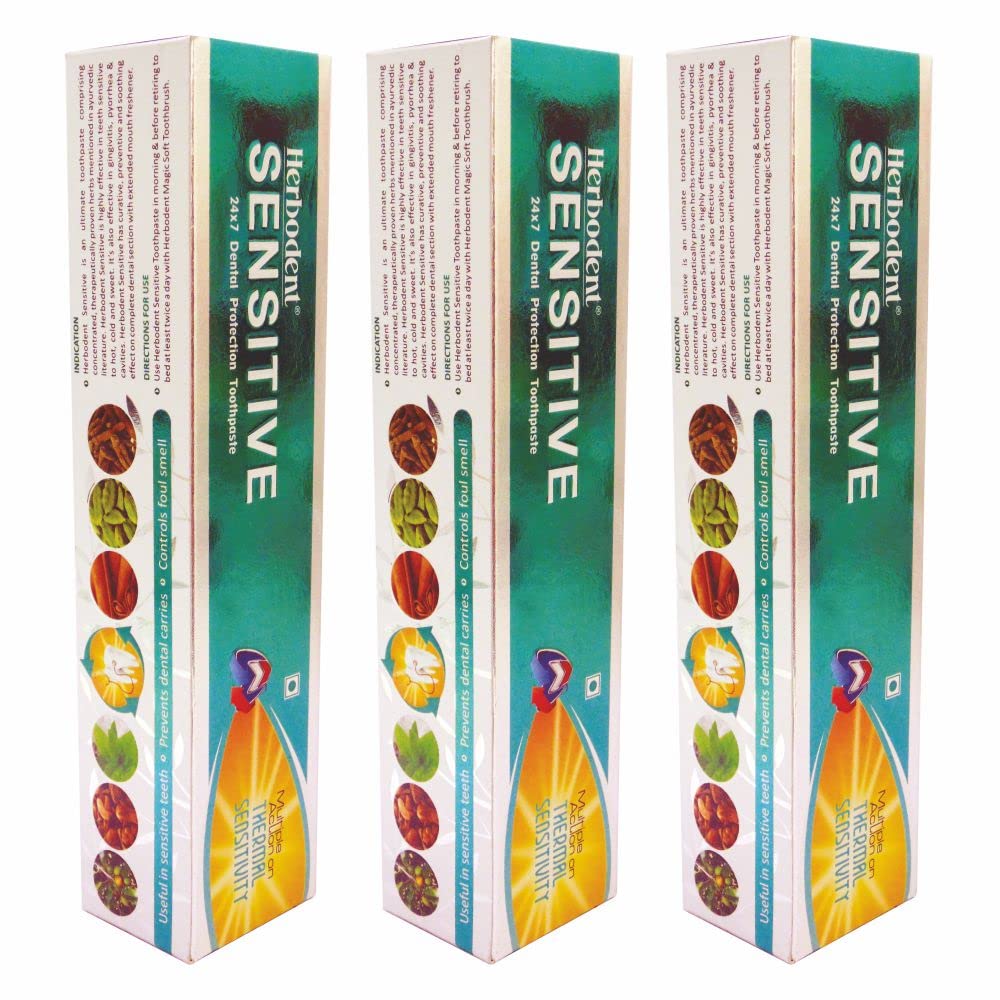 Herbodent® Sensitive Toothpaste, 100g Pack of 3 | for Enamel Repair & Cavity Protection, Fluoride Free, Sensitive Care with Natural Mouthwash & Gum Strengthening Herbs Clove, Tomar, Long Pepper & more.