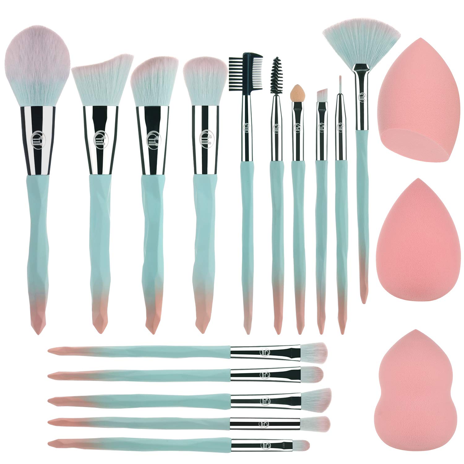 Makeup Brushes 15PCs Makeup Brush Set with 3PCs Makeup Sponge Soft Synthetic Hair Face Make Up Brush Tools for Foundation, Powder, Eyeshadow, Eyebrow, Eyeliner, Blending (Blue)… : Everything Else