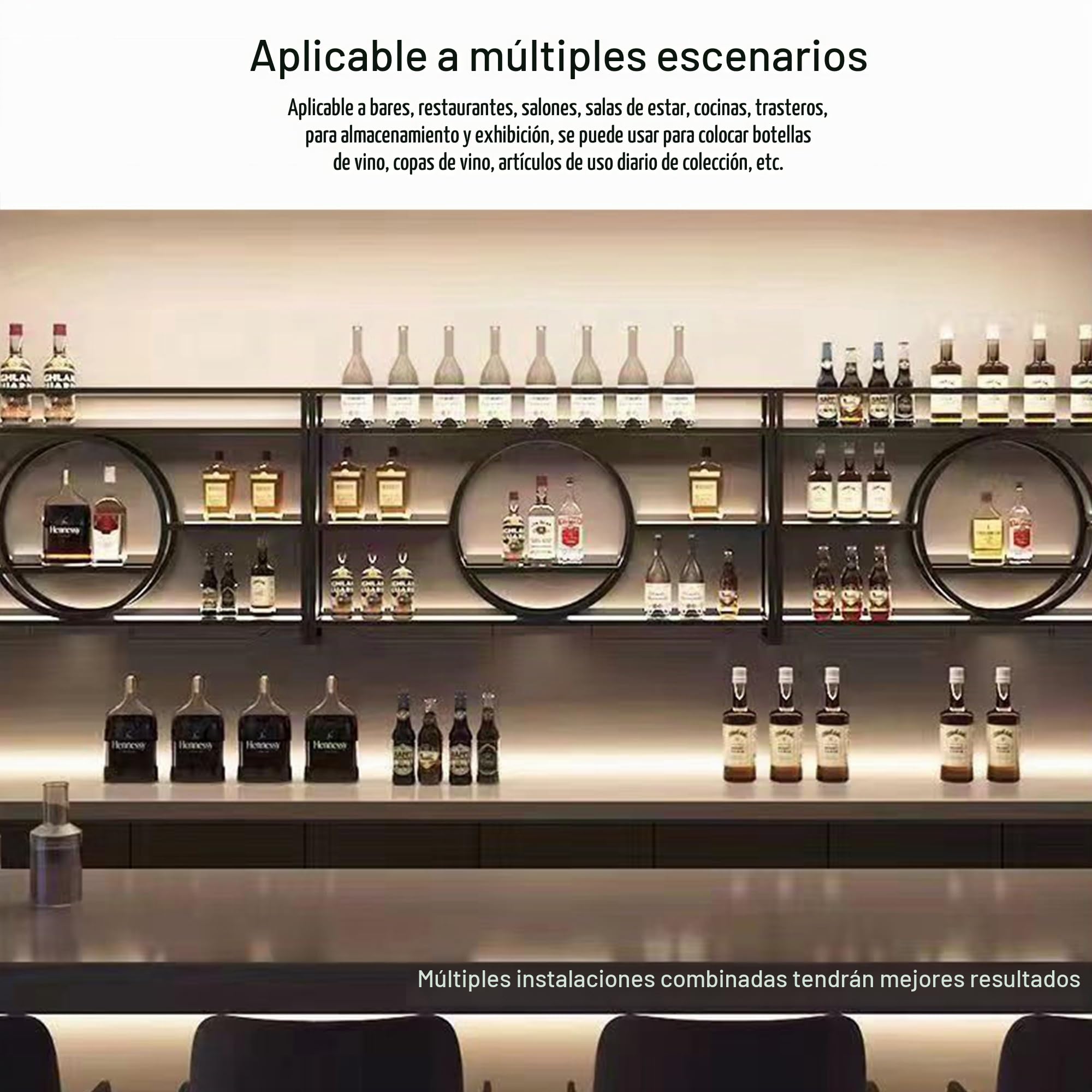 Botellero Vino Pared Mueble Bar Garrafeira de Vino Wine Rack con Soporte Copas Colgante e Luce LED Mini Bar para Casa Barra para Bar Cocina Comedor Sala de Estar(Nero,100cm/39.37in)