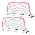 RUNBOW 6x4 ft Portable Kids Soccer Goal for Backyard Practice Soccer Net with Carry Bag (6x4 FT, 2 Pack, Pink)