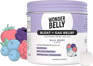 Wonderbelly Bloat Gas Relief Extra Strength Chewable Tablets with 125 mg Simethicone No Talc or Dye Wild Berry 35 Count
