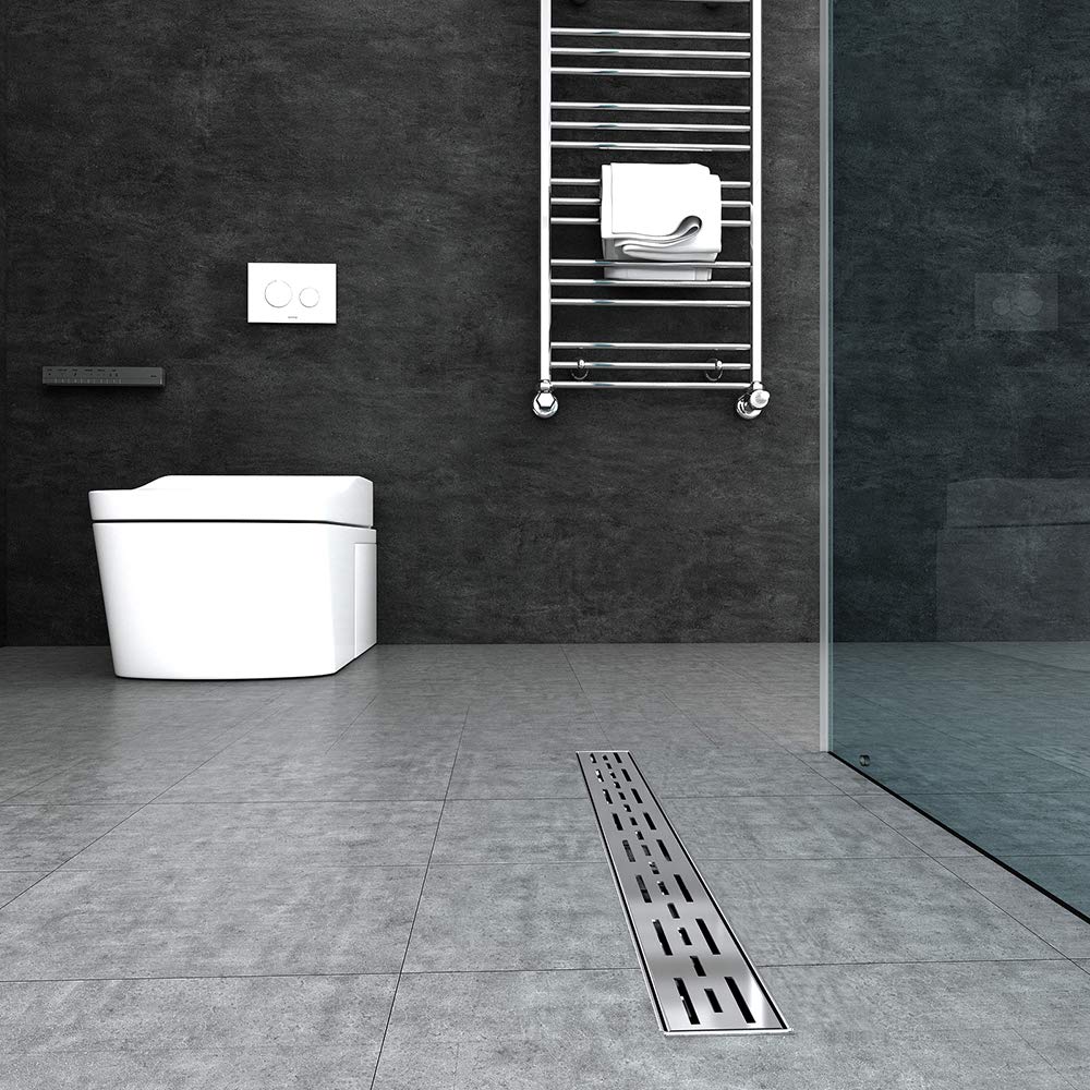 Canalina di Scarico Doccia con Sifone, Scarico a Pavimento in Acciaio Inossidabile, (Adatto per Box Doccia, Bagno, Piscina, Drenaggio), 60CM